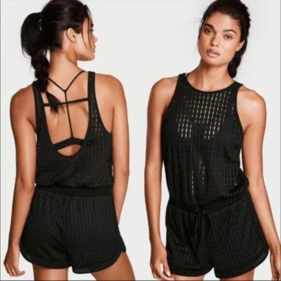 Victoria Secret Sport Black Mesh Romper - Picture 2 of 9